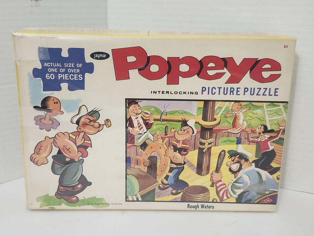 Vintage Jaymar Popeye Interlocking Picture Puzzle Rough Waters Over 60 Pc